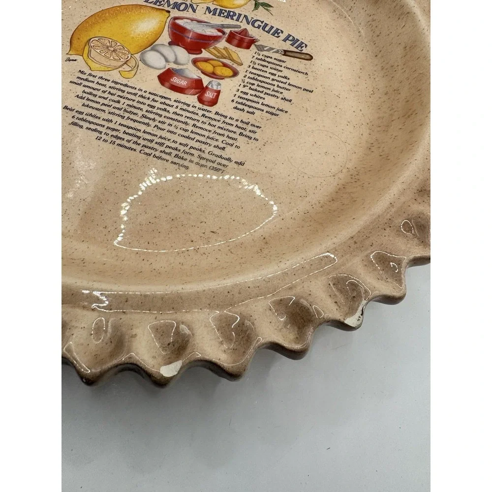 Vintage Lemon Meringue Pie Plate with Recipe Scalloped Edge